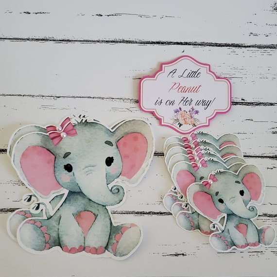 Pink Elephant Baby shower decoration baby girl centerpiece cutouts for baby elephant set 8 pieces Il_570xn