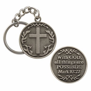 Cross & Mark 10:27 Bible Verse Keychains, Christian Religious Gifts