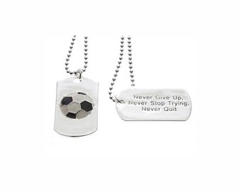 Soccer Ball - Never Give Up Dog Tag Necklace