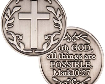 Mark 10:27 Pocket Token, Christian Gifts Challenge Coin, Scripture Gifts