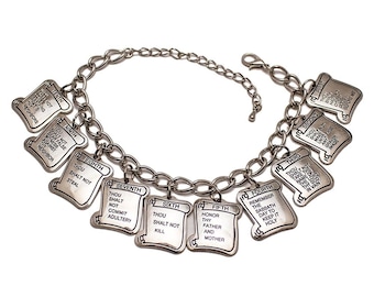 Ten Commandments Silver Charm Bracelet, Christian Jewelry