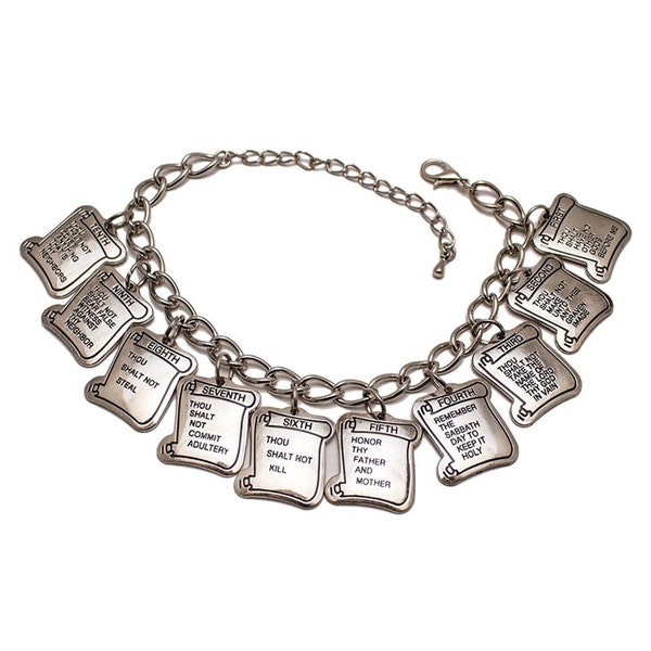 Ten Commandments Silver Charm Bracelet, Christian Jewelry