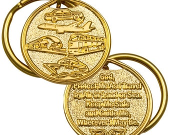Travelers Prayer Gold Keychain - Travel Gift - Airplane, Car, Bus, Ship