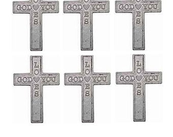 Pocket Cross God Loves You, Silver Metal 1 1/2" Tall Pack of 25 Crosses
