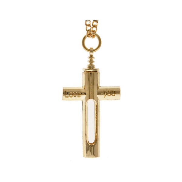 Gold Cross Memorial Cremation Urn Necklace 'Love You'