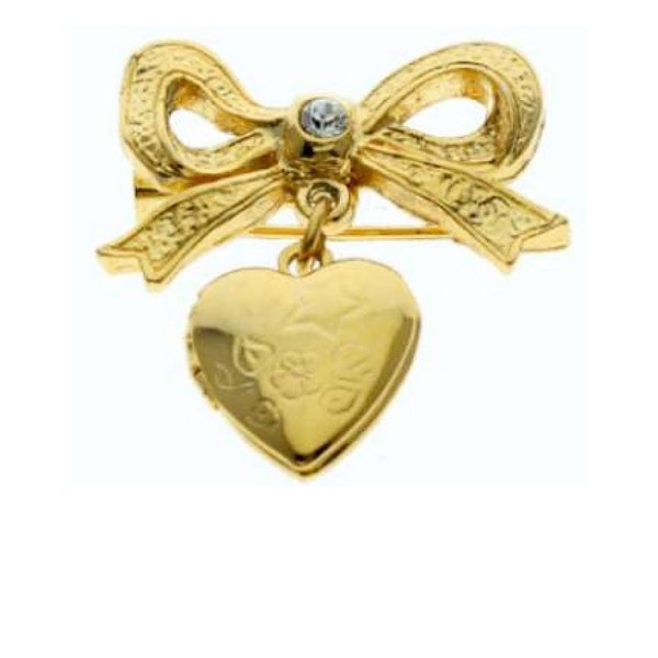 2 Picture Small Gold Heart Photo Locket Pin
