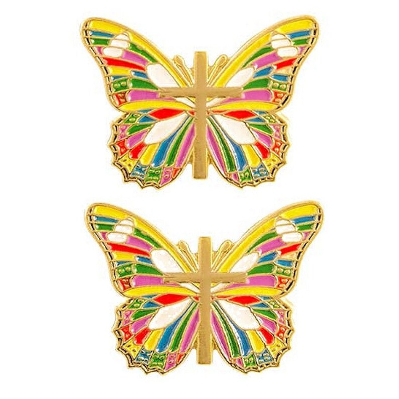 2 Butterfly Cross Enamel Lapel Pins Etsy