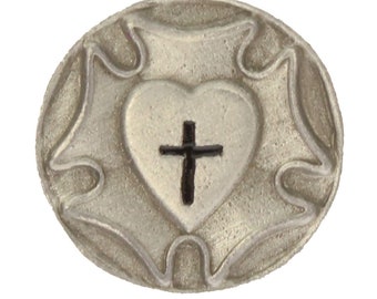 Lutheran Rose Pewter Pin with Black Cross