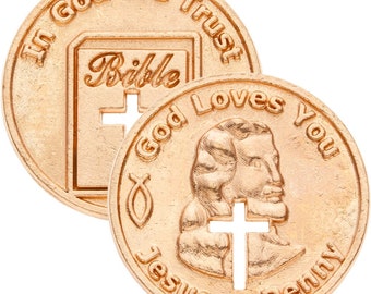 12 Jesus Penny with Cut-out Cross, Jesus Gift, Christian Gifts