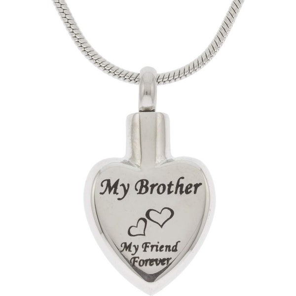 Brother Heart Cremation Ashes Urn Memorial Necklace