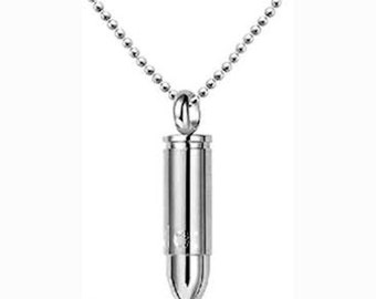 Cremation Ashes Bullet Necklace All Stainless Steel Silver