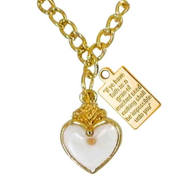 Heart Pendant Mustard Seed Necklace, Christian Faith Jewelry