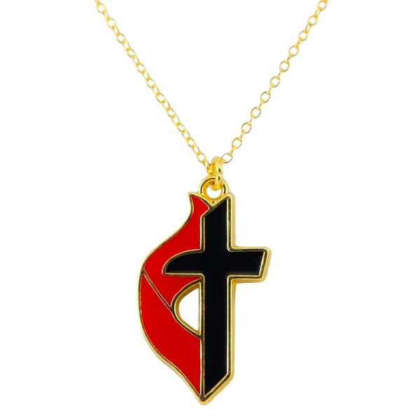 United Methodist Cross & Flame Necklace - UMC Cross Necklace