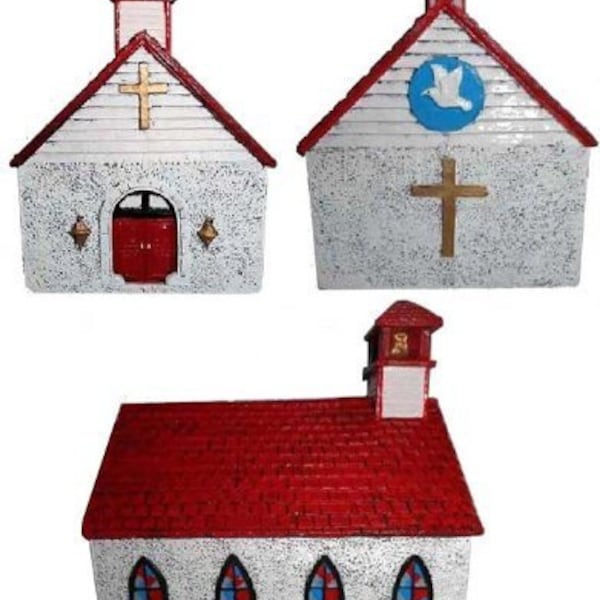Kirchenförmiges Sparschwein, Sparkasse handbemalt