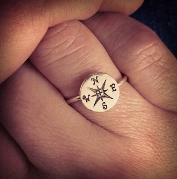 Items similar to Compass Ring, Sterling Silver Ring, Silver Stacking