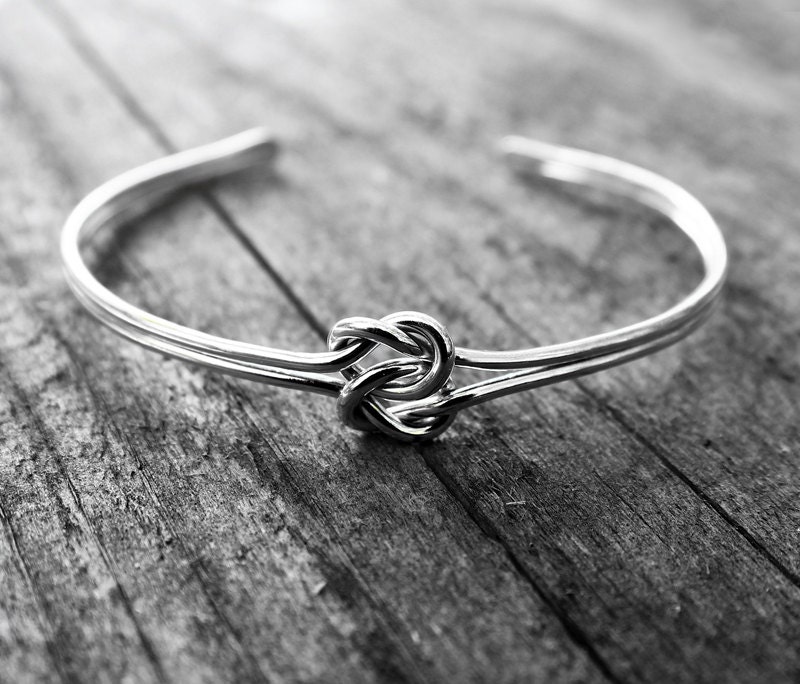 Double Love Knot Cuff Bracelet, Sterling Silver Bridesmaid Jewelry, T…