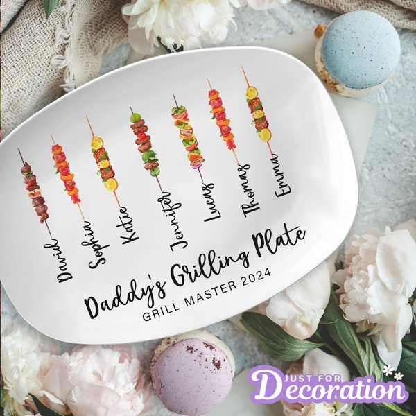 Personalized Fathers Day Decoration Platter, Daddy Grilling BBQ Platter, Gift For Dad, Daddy Grilling Plate Papa With Kids Names