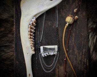 Scavenged Beaded Deer Jaw Necklace with Chains, Roadkill, Death Bling, Ethically Sourced, Goth, Metal, Jewelry For All Genders Of Witches