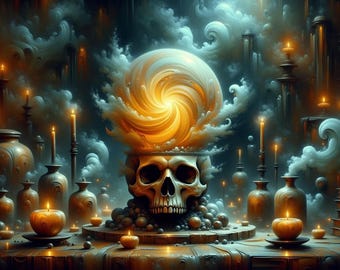 Haunted Skull Flame 10 Second Gothic Loop Video with Surreal Energy Orb