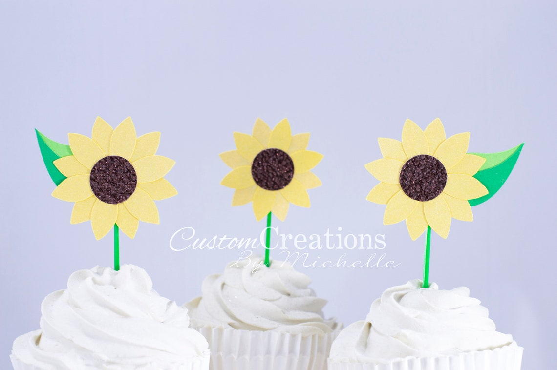 12 ct Sunflower Cupcake Toppers Sunflower Baby Shower Food Etsy