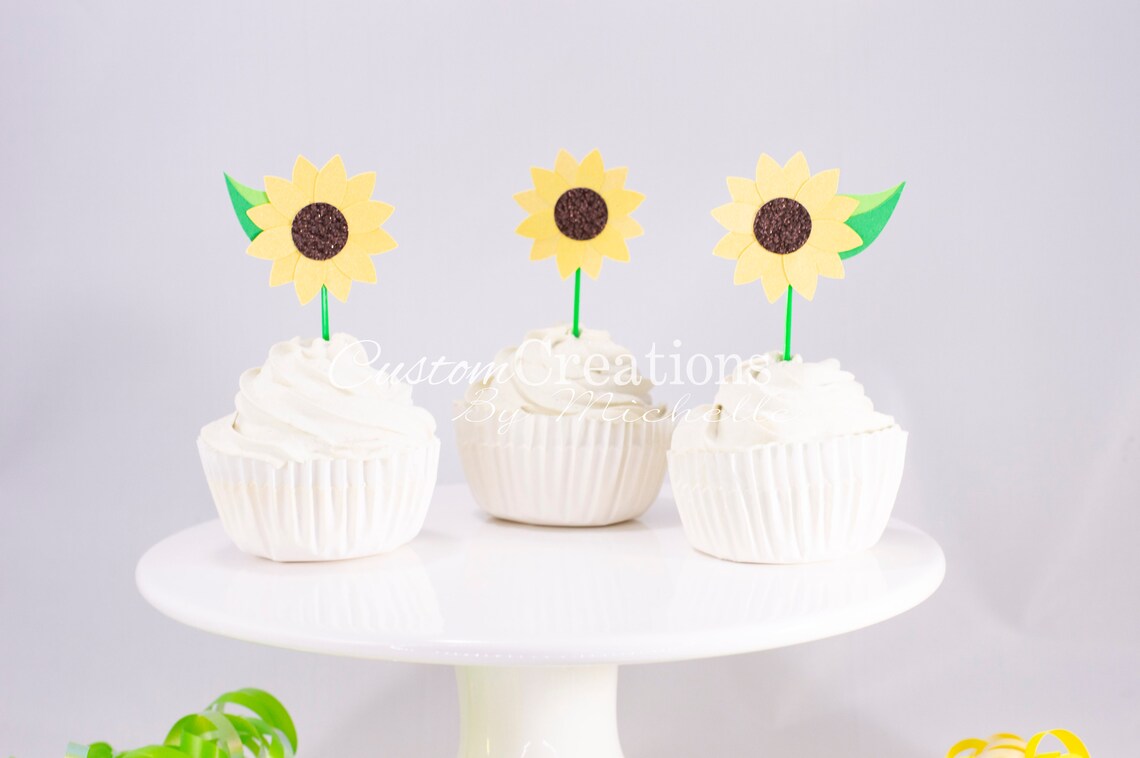 12 ct Sunflower Cupcake Toppers Sunflower Baby Shower Food Etsy