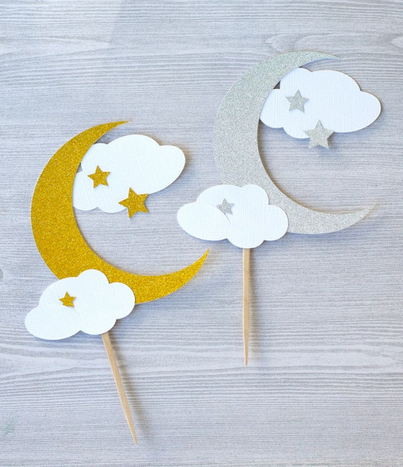 Moon and Stars Cake Topper Gold or Silver Stars Birthday | Etsy