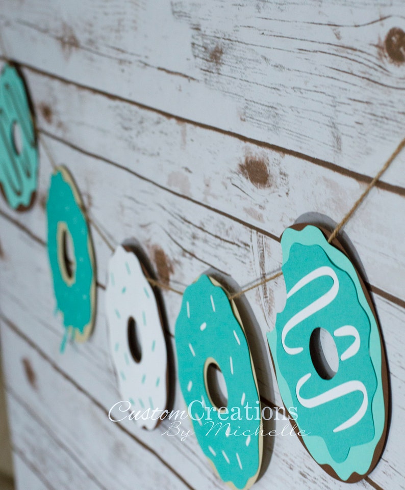 Doughnut Banner Birthday Party Banner Teal Donut Cake Smash Banner