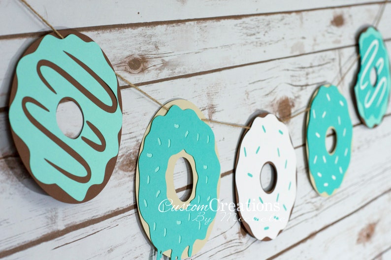 Doughnut Banner Birthday Party Banner Teal Donut Cake Smash Banner