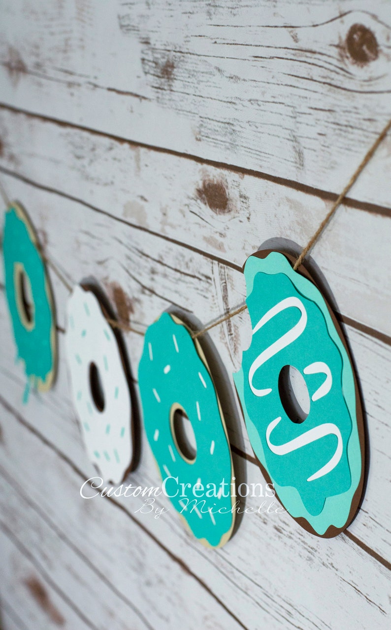 Doughnut Banner Birthday Party Banner Teal Donut Cake Smash Banner