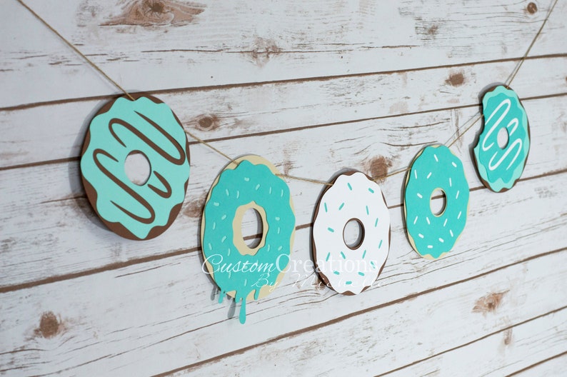Doughnut Banner Birthday Party Banner Teal Donut Cake Smash Banner