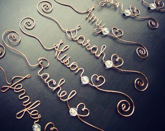 Rose Gold Wire Personalized Bookmark / Keepsake with Clear Rhinestone Bead