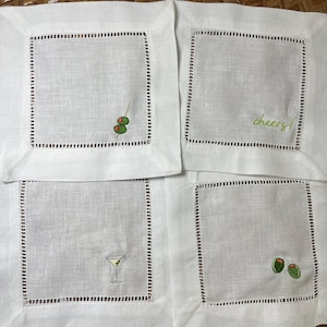 READY TO SHIP | Martini Set Embroidered Cocktail Napkins