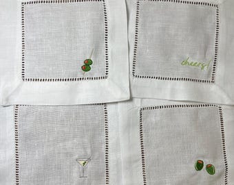 READY TO SHIP | Martini Set Embroidered Cocktail Napkins