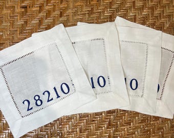 Embroidered Cocktail Napkins with Zip Code