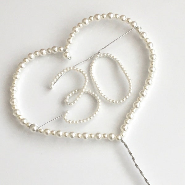 Pearl Heart Number Cake Topper