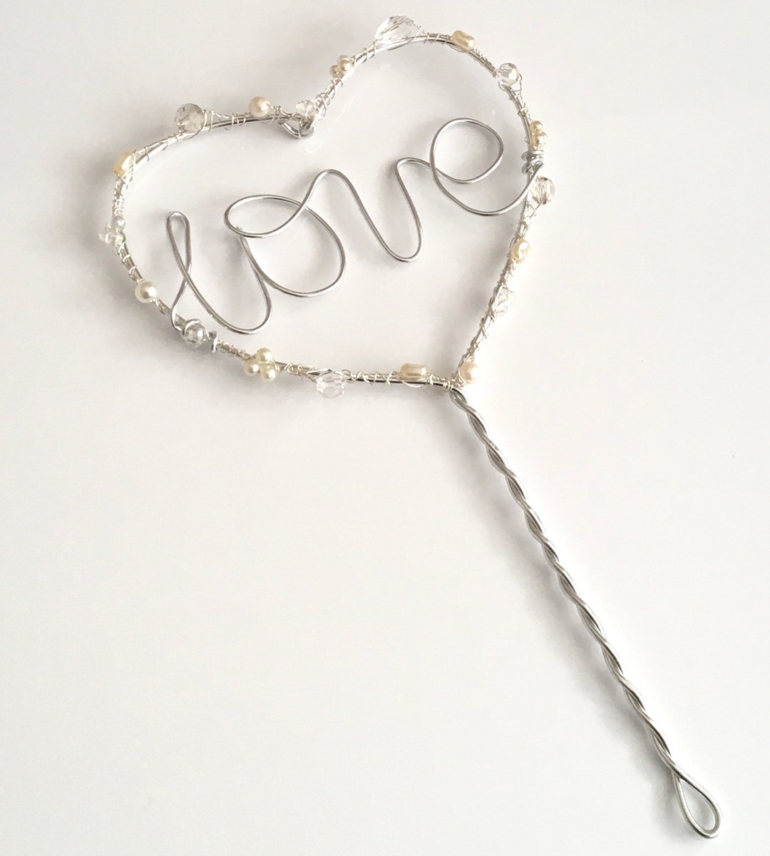 Wedding Collectibles Iridescent Rose Pearl & Heart Cake Topper - 7\" Height