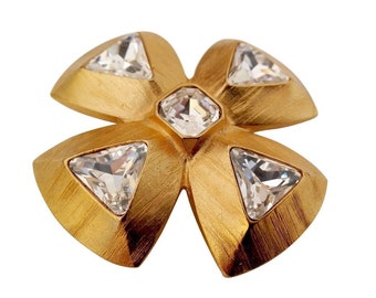 YVES SAINT LAURENT ~ Authentic Vintage Gorgeous Gold Plated Cross Brooch/Pendant - Clear Crystal Swarovski Rhinestones - 80's
