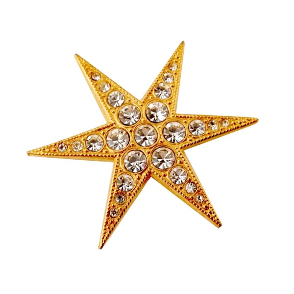 YVES SAINT LAURENT ~ Autentica spilla stella placcata in oro vintage - Chiari strass Cristallo Swarovski