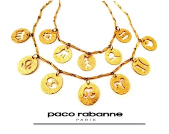 PACO RABANNE ~ Authentic Vintage Layered Necklace/Multi-Strand/Choker - Zodiac Symbols - By Georges Desrues