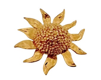 YVES SAINT LAURENT ~ Authentic Vintage Gold Plated Sun Flower Brooch