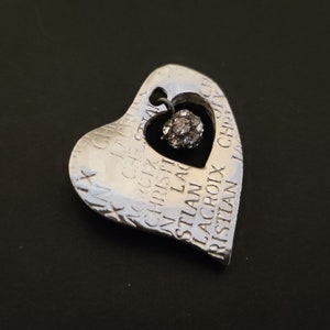 CHRISTIAN LACROIX ~ Authentic Vintage Silver Plated Heart Brooch - CL - Crystal Swarovski Clear Rhinestones - Logo Monogram - Signature