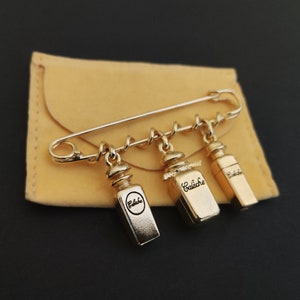 HERMES  ~ Authentic Vintage Large Gold Tone Metal Brooch/Safety Pin - Caleche Charms Bottle Perfume