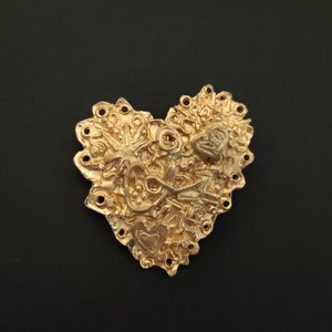 CHRISTIAN LACROIX ~ Authentic Vintage Gold Plated Heart Brooch - Sun Star Cross - Logo Monogram