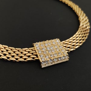 BALENCIAGA ~ Authentic Vintage Gold Plated Necklace/Choker - Clear Rhinestones Crystal Swarovski - BB