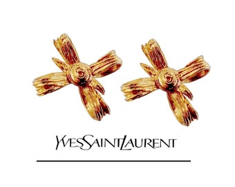 YVES SAINT LAURENT ~ Authentic Vintage Gold Plated Bows/Knots Clip-On Earrings