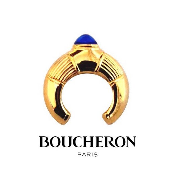 BOUCHERON ~ Authentic Vintage Gold Tone Blue Brooch/Pin - Jaipur Saphir Perfume Bottle