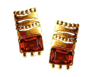 JEAN LOUIS SCHERRER ~ Authentic Vintage Gold Plated Rhinestones Clip On Earrings