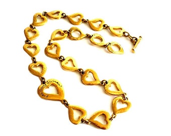 YVES SAINT LAURENT ~ Authentic Vintage Gold Plated Hearts Logo Signature Link Necklace
