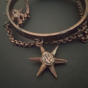 JP GAULTIER ~ Authentic Vintage Patina Metal Ethnic Tribal Bangle/Bracelet/Chain - Logo Monogram - Star