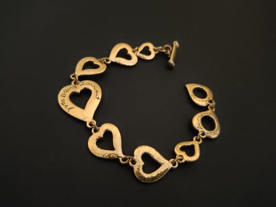 イヴサンローラン　ヴィンテージ　ゴールド ハートモチーフ ブレスレット YVES SAINT LAURENT ~ 本物のヴィンテージ ゴールドメッキ